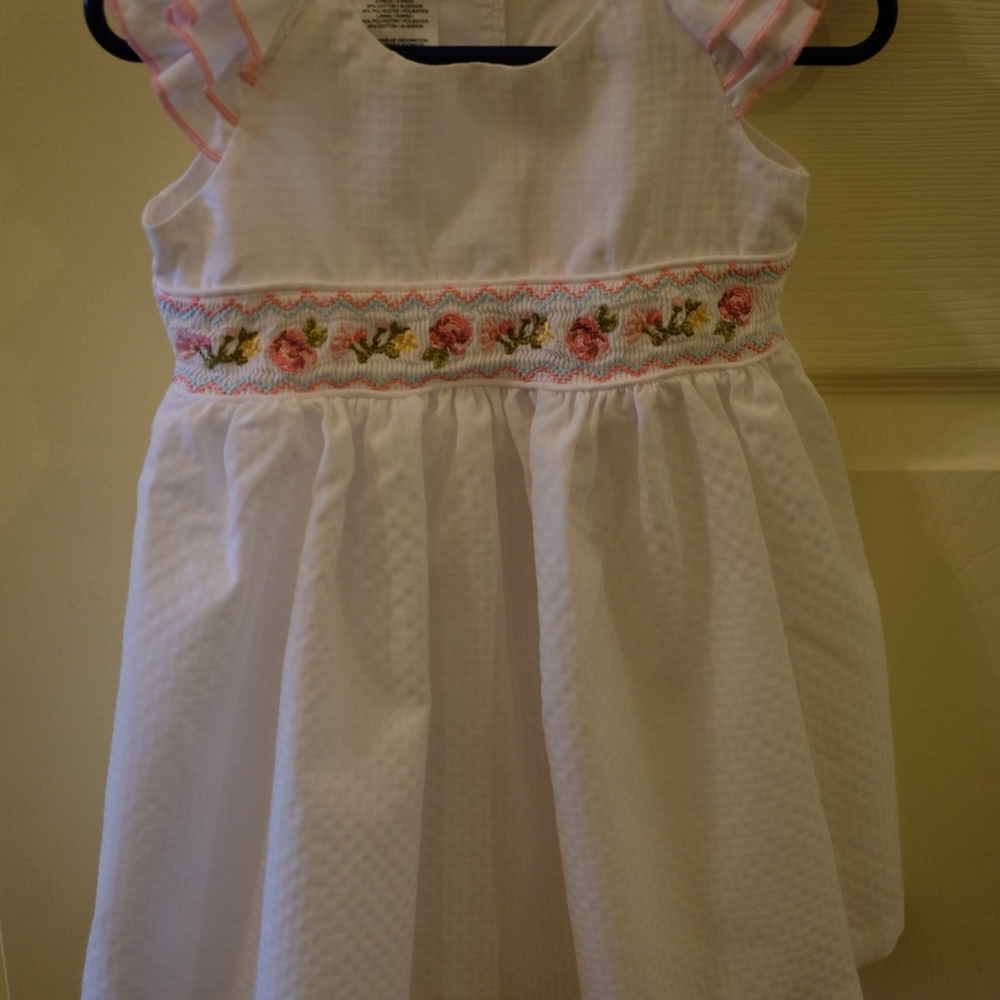 Bonnie Baby White Dress with Pink Floral Embroidery